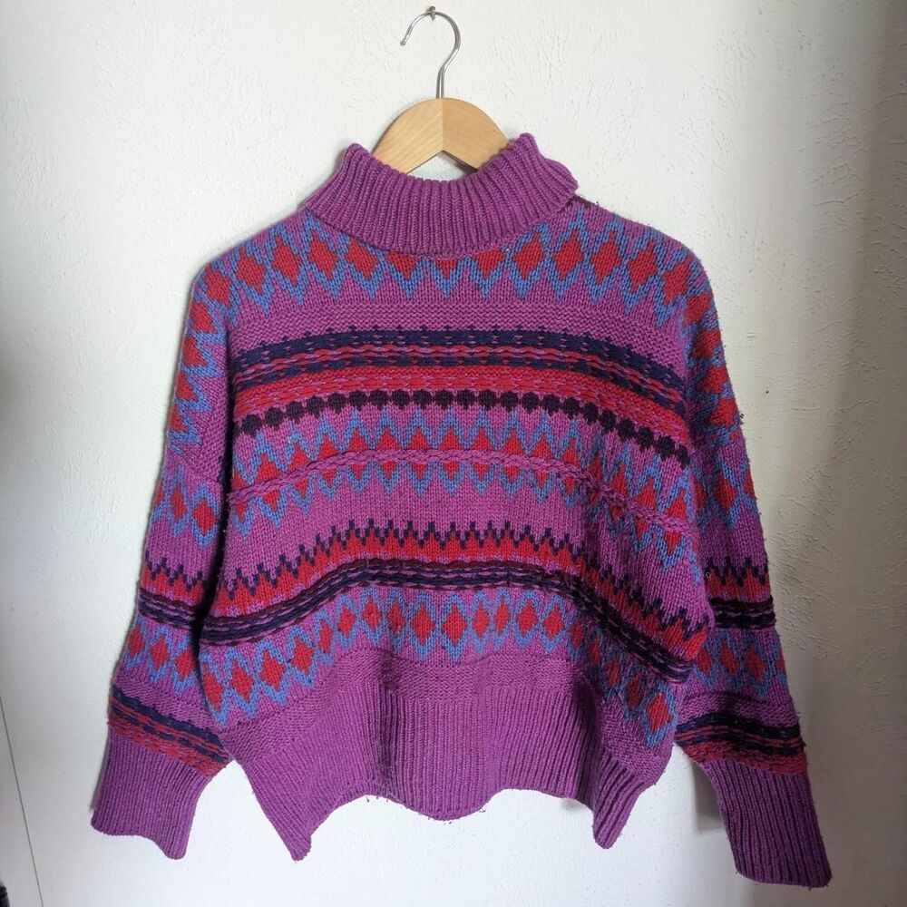 Rag & Bone Womens Willow Fairisle Purple Wool Turtleneck sweater